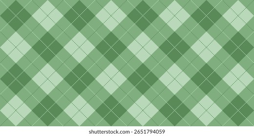 seamless green argyle pattern featuring classic diamond shapes in various shades of green. This vector artwork is perfect for textile design, backgrounds, digital papers, and seasonal fashion elements
