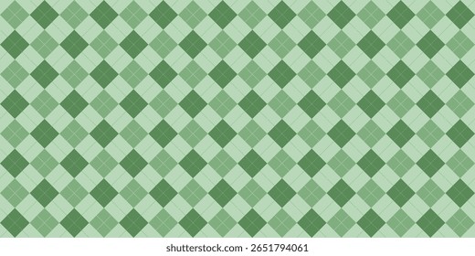 seamless green argyle pattern featuring classic diamond shapes in various shades of green. This vector artwork is perfect for textile design, backgrounds, digital papers, and seasonal fashion elements