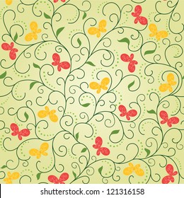 seamless green background with butterfly