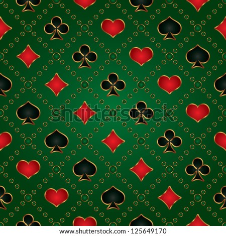 Seamless green background with card suits