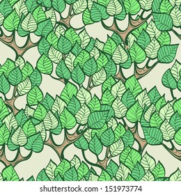 Seamless green background with cartoon forest