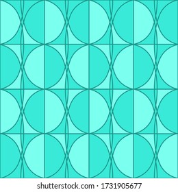 Seamless green background with circles and squares, optical illusions.