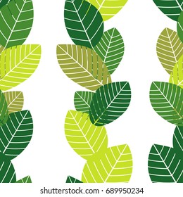 Seamless green background with decorative leaves. Textile rapport.