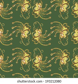 seamless green background. floral ornament.