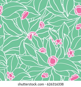 Seamless green background with flowers. Vector floral pattern. 