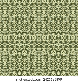 Seamless green background with golden pattern in baroque style. Vector retro illustration. Ideal for printing on fabric or paper for wallpapers, textile, wrapping. 