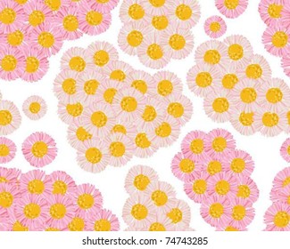 Seamless green background with hearts from daisies