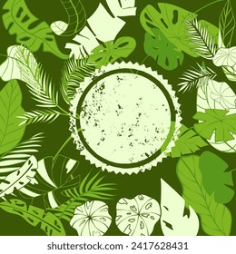 Seamless green background with leaves and copy space. Vector illustration.