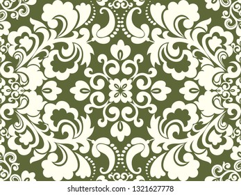Arrière-plan vert harmonieux avec motif clair de style baroque. Image vectorielle illustration rétro. Idéal pour l'impression sur tissu ou sur papier pour papier peint, textile, emballage. 