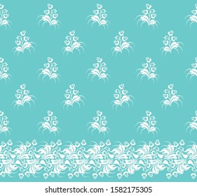 Seamless green background with light pattern in baroque style. Vector retro illustration. Ideal for printing on fabric or paper for wallpapers, textile, wrapping. 