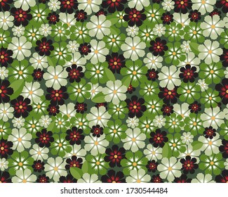 El fondo verde es impecable y las flores multicolores. Ilustración vectorial para el diseño de ropa para niños, sarafans, servilletas