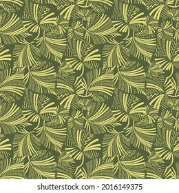 Seamless green background with olive leaves. Vector retro illustration. Ideal for printing on fabric or paper for wallpapers, textile, wrapping. 
