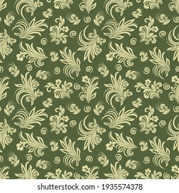 El fondo verde de madera con un estilo de oliva barroco. Ilustración vectorial retro. Ideal para imprimir en tela o papel para papel de pared, textil, envoltura. 