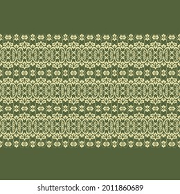 Seamless green background with olive pattern in baroque style. Vector retro illustration. Ideal for printing on fabric or paper for wallpapers, textile, wrapping. 