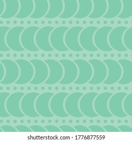 Seamless green background. A pattern of circles and crescents. The horizontal pattern. Delicate pastel shades of green. Stock vector illustration. Use it for website design, packaging paper, fabric