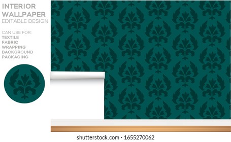 Seamless green background. Vintage pattern heraldic style. Retro victorian. Ornament in damascus style. Can use for textile, fabric,fashion,wrapping,packaging.