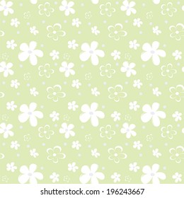 Seamless green background with white flowers