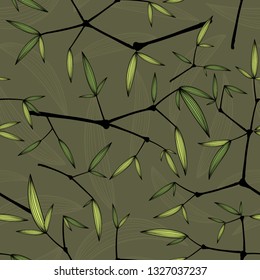 Seamless green bamboo leaves pattern vector background.