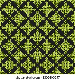Seamless green and black decorative vector pattern with elegant openwork ornament. Abstract background for printing on paper, wallpaper, covers, textiles, fabrics, for decoration, decoupage, scrapbooking and other