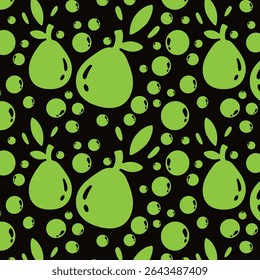 Seamless Green And Black Doodle Pattern with Pears