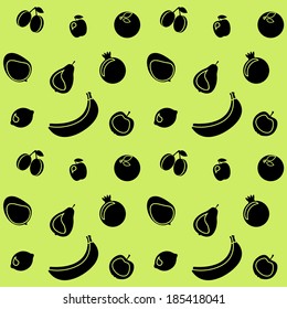 Seamless green and black fruit background or pattern. Vector. Contrast.
