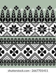 Seamless Green and Black Pixel Textile Pattern