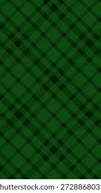 Seamless green and black plaid pattern background with diagonal lumberjack tartan or buffalo check fabric texture for winter fashion and outdoor textile design