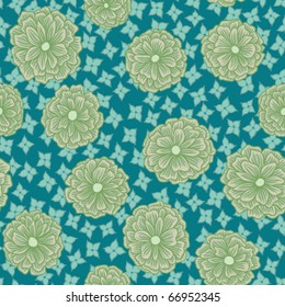 Seamless green and blue floral pattern