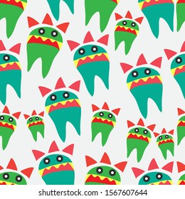 seamless green and blue monsters pattern vector illustration