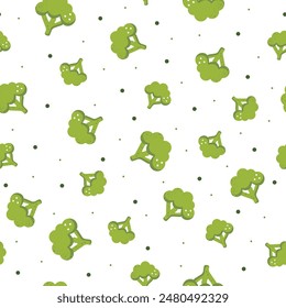 Seamless green broccoli pattern for vegan day cards, banner, healthy eating and lifestyle concept. Vector