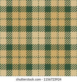 Seamless green and brown classic Scottish check plaid ethnic textile pattern vector