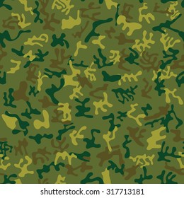 Seamless green, brown and lime colored military camouflage pattern for land and forest disguise - Vector and illustration