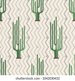 seamless green cactus with silver dot glitter pattern on zigzag background
