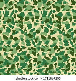 Seamless green camouflage pattern. Khaki texture, vector illustration. Camo print background. Abstract military style backdrop art