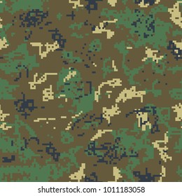 Seamless green camouflage of pixel pattern for army, hunting and other use. Vector illustration.