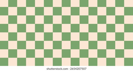 Seamless green checkerboard pattern. Repeating distorted checkered texture. Groovy trippy abstract background. Vintage retro style wallpaper for textile, fabric, wrapping paper. Vector check surface