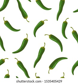 Seamless Green Chili Pepper Pattern in White Background