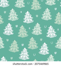 seamless green christmas  pattern background with hand draw layer pine tree