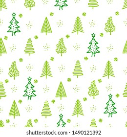 Seamless Green Christmas Tree Pattern In White Background