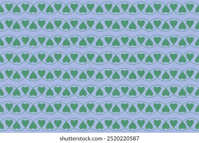 Seamless green clover pattern. Romantic background in the form of hearts. Flat vector illustration on blue background. St. Patrick s Day