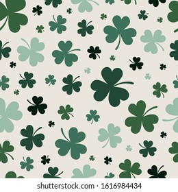 Seamless Green clovers pattern. Hand drawn vector illustration. Perfect for St. Patrick's Day.