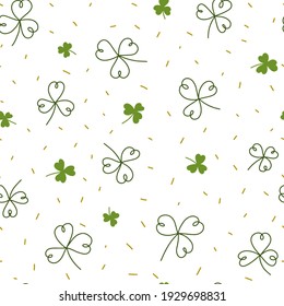 Seamless Green clovers pattern. Hand drawn vector illustration. Perfect for St. Patrick's Day.