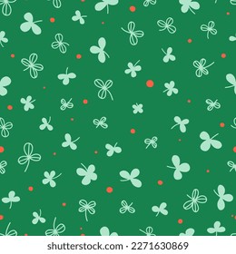 Seamless Green clovers pattern. Hand drawn vector illustration. Perfect for St. Patrick's Day.