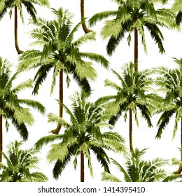 seamless green coconut trees pattern for fashion textile, plant vector illustration