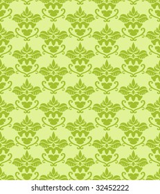Seamless green damask background