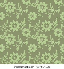 Seamless green decorative floral pattern