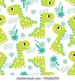 seamless green dinosaur pattern vector illustration