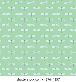 Seamless green dragonfly pattern. Kids texture.