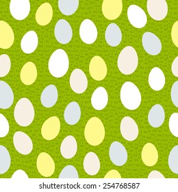 Seamless green easter pattern with eggs