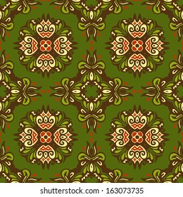 Seamless green Ethnic vector flower  pattern